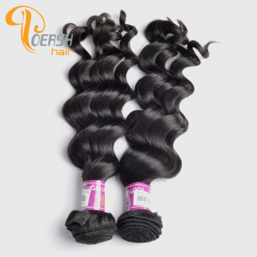 Poersh Hair 8A Unprocessed Raw Virgin Hair Top Quality 1B Natural Black Color Big Deep Wave 2Pcs/Lot Human Hair Weft