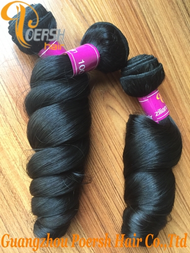 Poersh Hair 8A Unprocessed Raw Virgin Hair Top Quality 1B Natural Black Color Loose Wave 1Pc/Lot Human Hair Weft