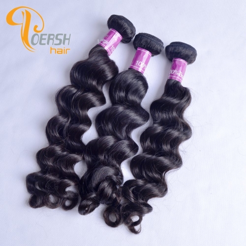 Poersh Hair 8A Unprocessed Raw Virgin Hair Top Quality 1B Natural Black Color Big Deep Wave 3Pcs/Lot Human Hair Weft