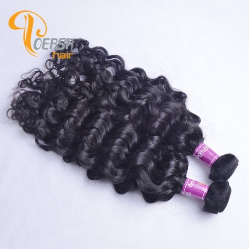 Poersh Hair Top Grade Unprocessed Raw Virgin Hair Top Quality 1B Natural Black Color Italy Curly 2Pcs/Lot Human Hair Weft