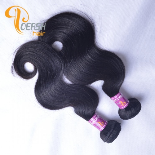 Poersh Hair Top Grade Unprocessed Raw Virgin Hair Top Quality 1B Natural Black Color Body Wave 2Pcs/Lot Human Hair Weft