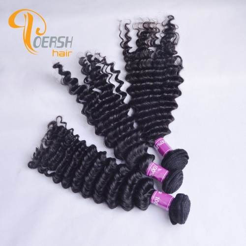 Poersh Hair 8A Unprocessed Raw Virgin Hair Top Quality 1B Natural Black Color Deep Wave 3Pcs/Lot Human Hair Weft