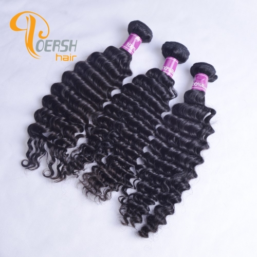 Poersh Hair Top Grade Unprocessed Raw Virgin Hair 1B Natural Black Color Top Quality Deep Wave 3Pcs/Lot Human Hair Weft