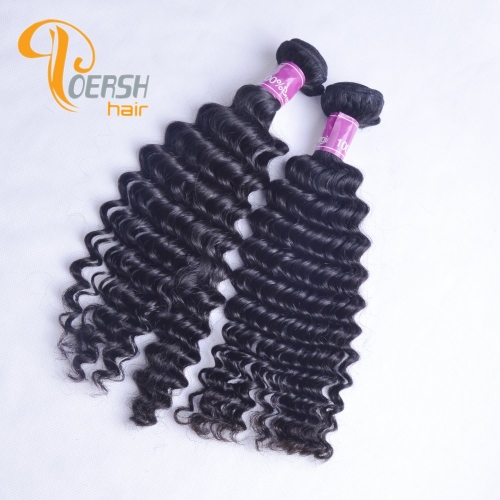 Poersh Hair Top Grade Unprocessed Raw Virgin Hair Top Quality 1B Natural Black Color Deep Wave 2Pcs/Lot Human Hair Weft
