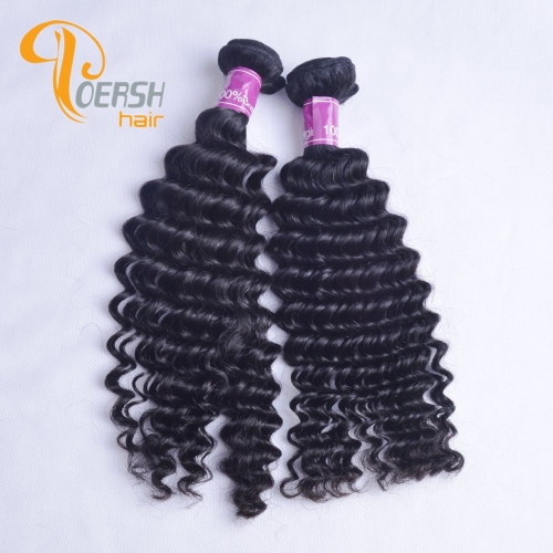 Poersh Hair 8A Unprocessed Raw Virgin Hair Top Quality 1B Natural Black Color Deep Wave 2Pcs/Lot Human Hair Weft