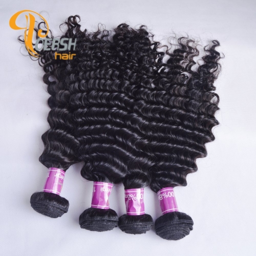 Poersh Hair Diamond Grade Uprocessed Raw Virgin Hair Top Quality 1B Natural Black Color Deep Wave 4Pcs/Lot Human Hair Weft