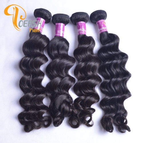 Poersh Hair 8A Unprocessed Raw Virgin Hair Top Quality 1B Natural Black Color Big Deep Wave 10Pcs/Lot Human Hair Weft